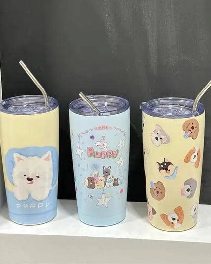 Cute Animal Thermal Bottle with Straw