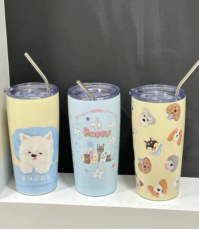 Cute Animal Thermal Bottle with Straw