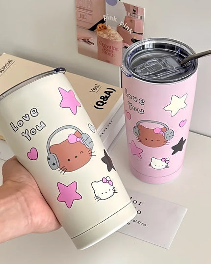 Cute Animal Thermal Bottle with Straw