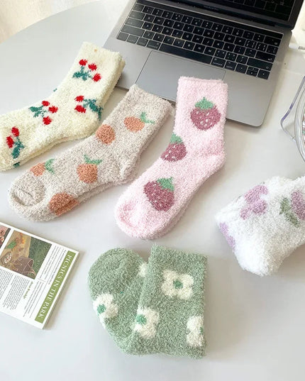 Floral Plush Fur Socks