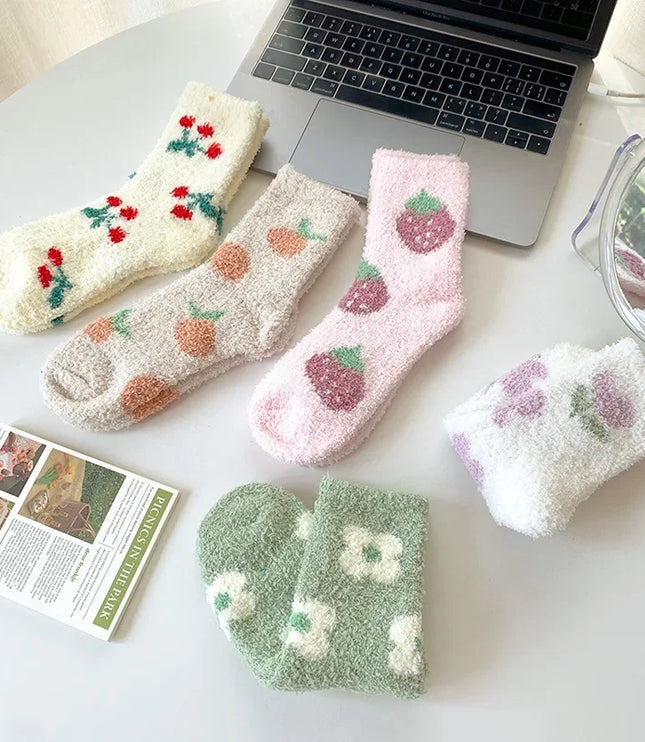 Floral Plush Fur Socks