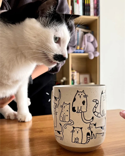 Ceramic Engraved Cat Mug