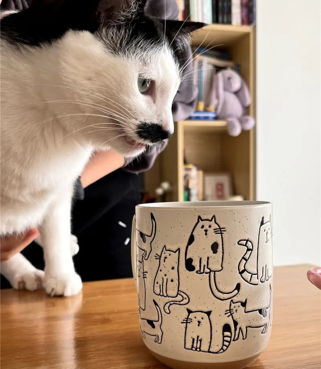 Ceramic Engraved Cat Mug