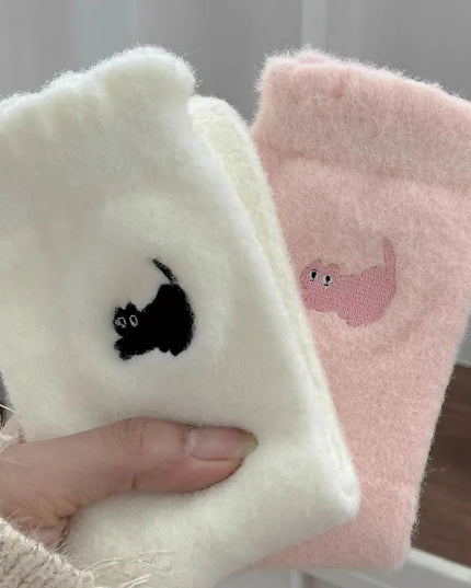 Mink Fleece Cat Embroidered Socks