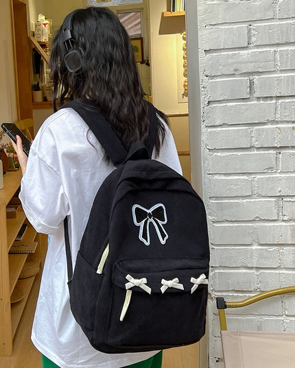 Corduroy Bowknot Backpack