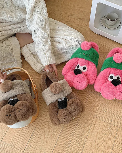 Pink Dog Plush Slippers