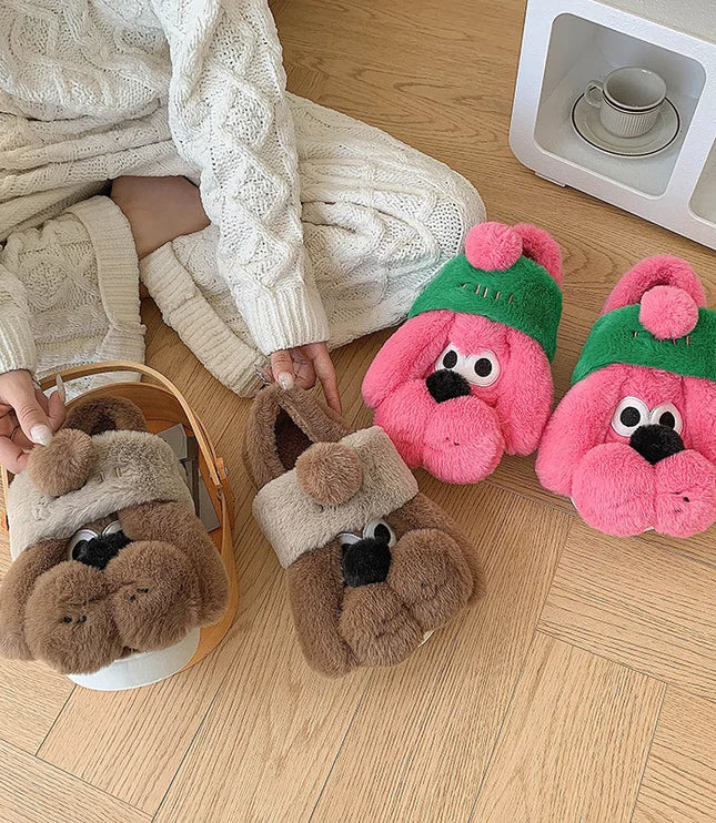 Pink Dog Plush Slippers