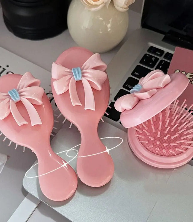 Pink Bowknot Pocket Mirror & Comb