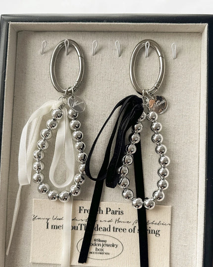 Silver Pearly Ribbon Keychain