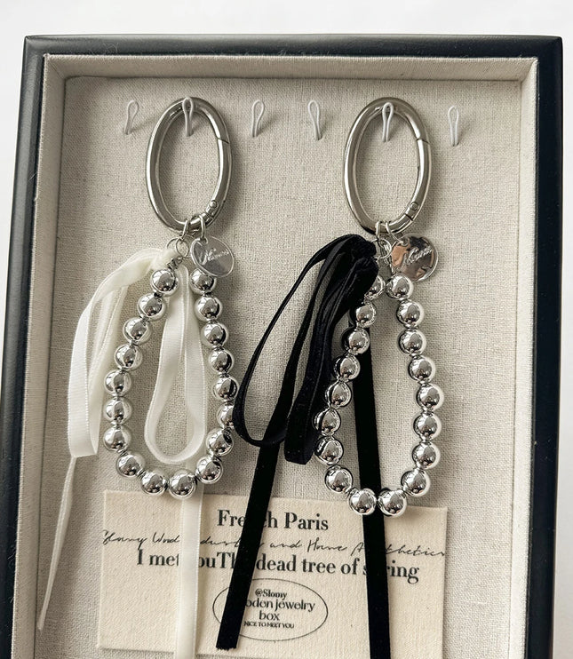 Silver Pearly Ribbon Keychain