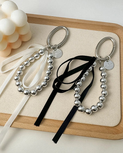 Silver Pearly Ribbon Keychain