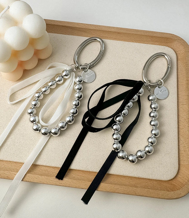 Silver Pearly Ribbon Keychain