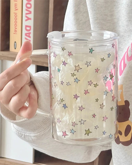 Stars Glass Cup with Straw