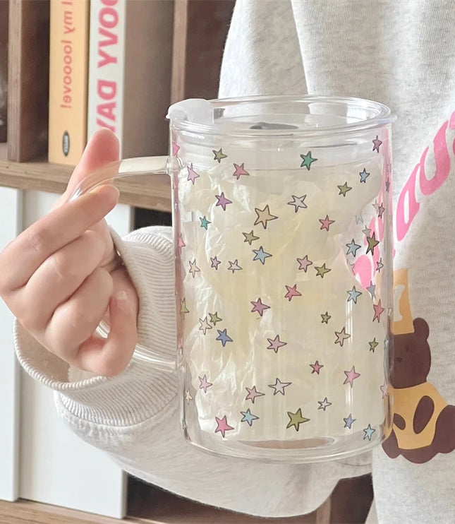 Stars Glass Cup with Straw