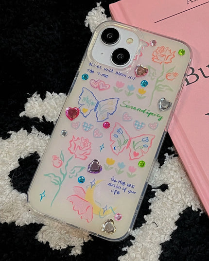 Glittering Hearts Butterflies Case Phone