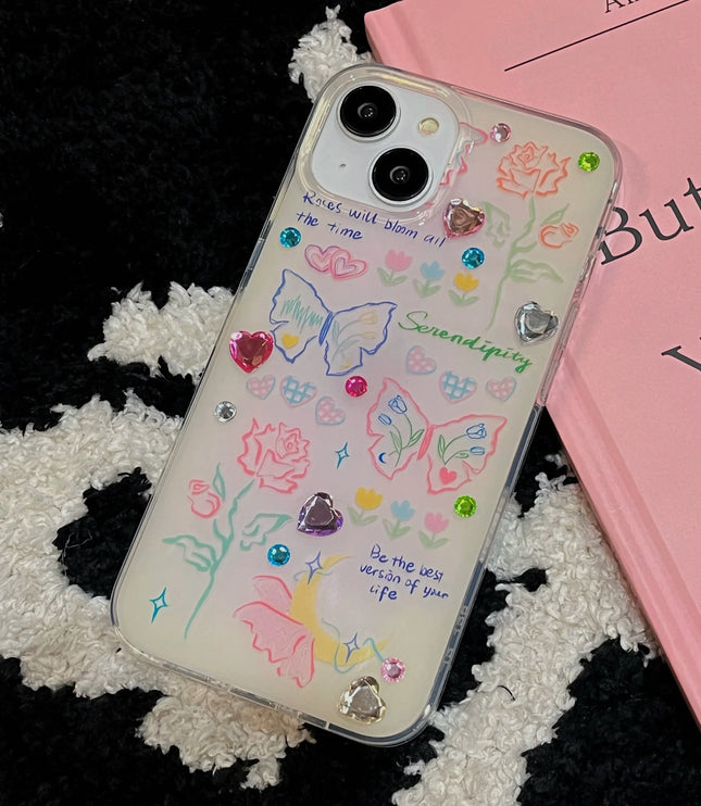 Glittering Hearts Butterflies Case Phone