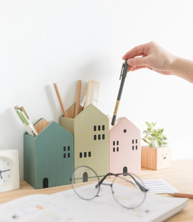 Wooden House Pen Holder