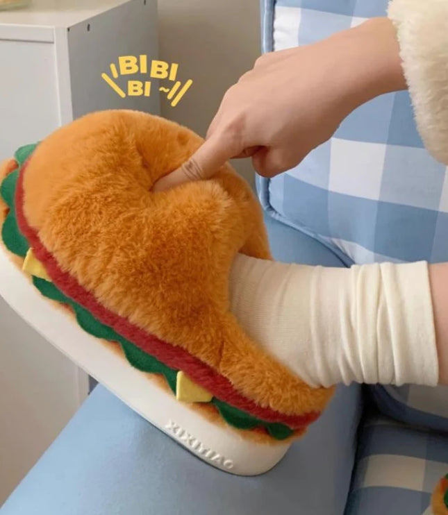 Hamburger Plush Slippers