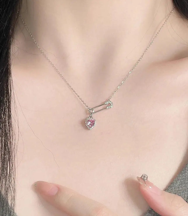 Safety Pin Heart Necklace