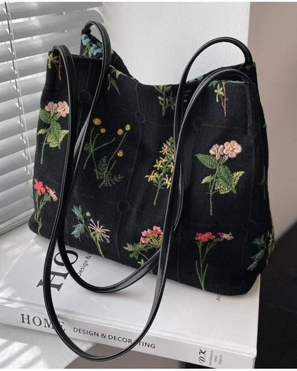 Flower Embroidered Tote Bag