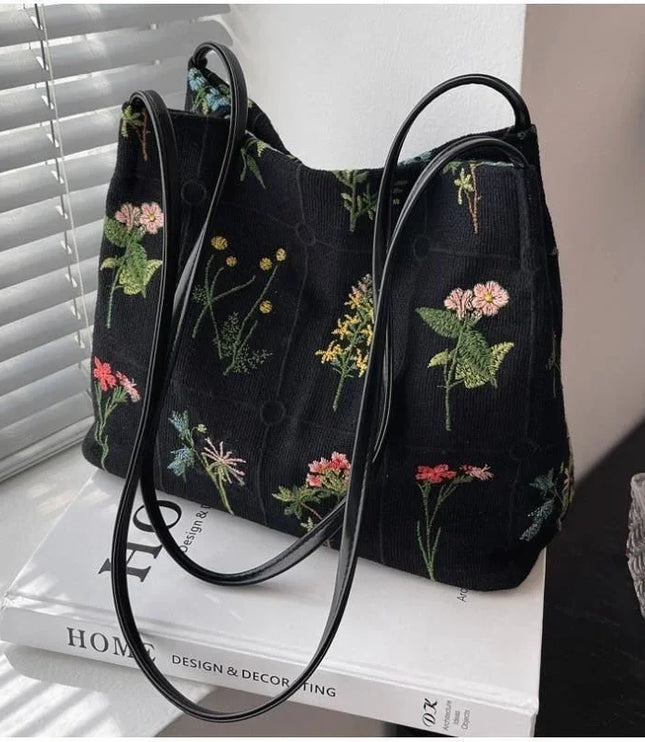 Flower Embroidered Tote Bag