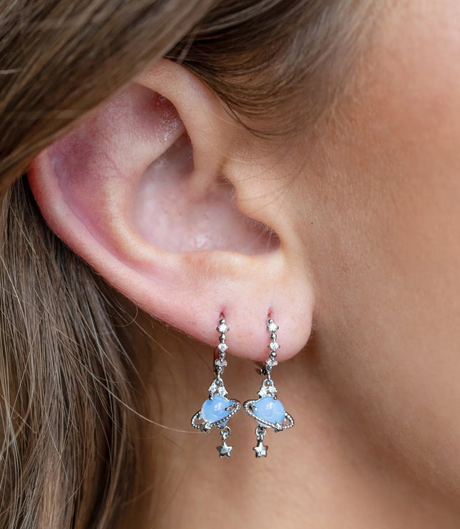 Blue Saturn Hoop Earrings