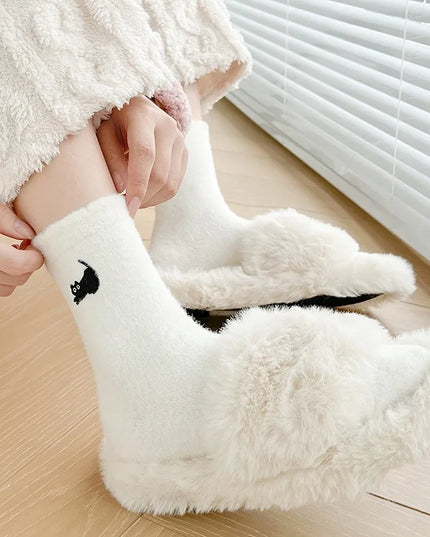 Mink Fleece Cat Embroidered Socks