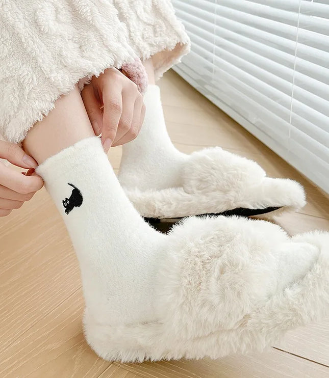 Mink Fleece Cat Embroidered Socks