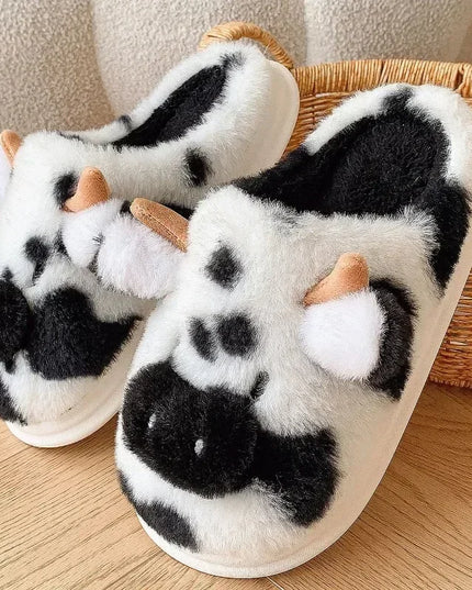 B&W Cow Plush Slippers