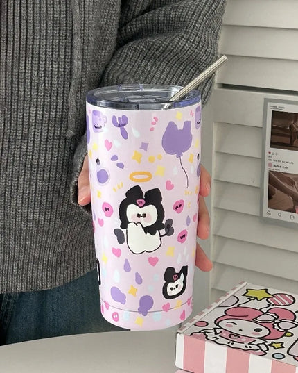 Cute Animal Thermal Bottle with Straw