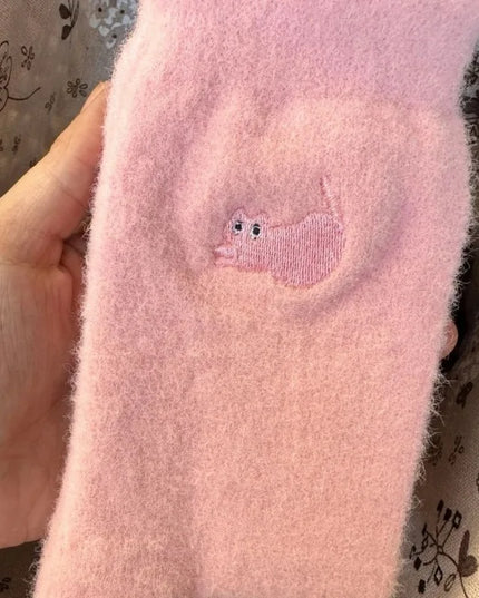 Mink Fleece Cat Embroidered Socks