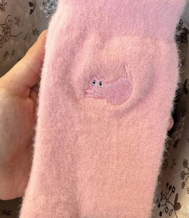 Mink Fleece Cat Embroidered Socks