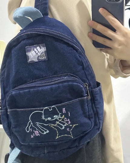 Kawaii Cat Denim Backpack