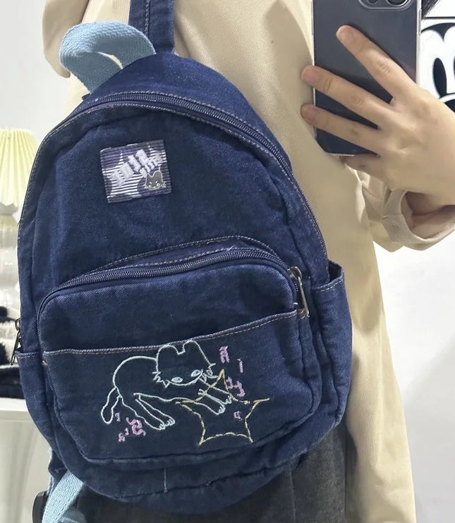 Kawaii Cat Denim Backpack