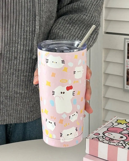 Cute Animal Thermal Bottle with Straw