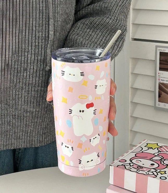 Cute Animal Thermal Bottle with Straw