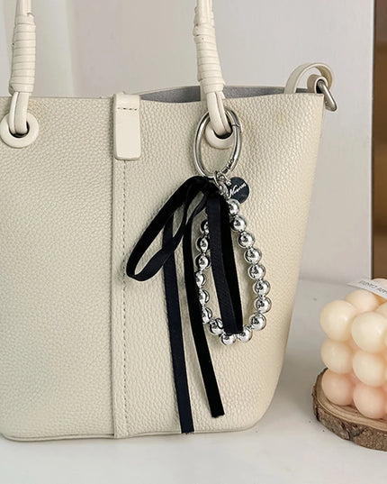Silver Pearly Ribbon Keychain