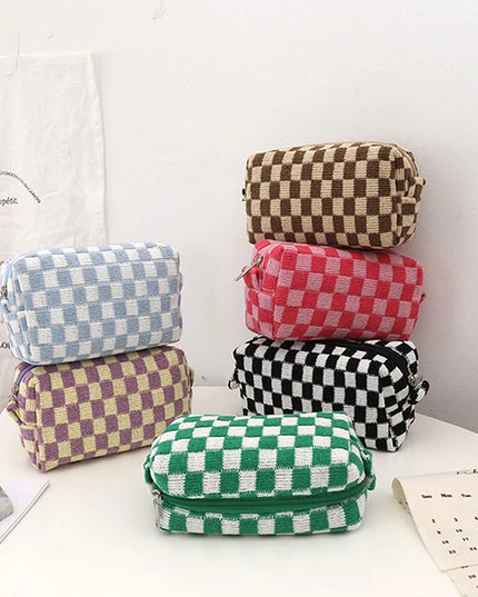 Checkered Knitted Pencil Case