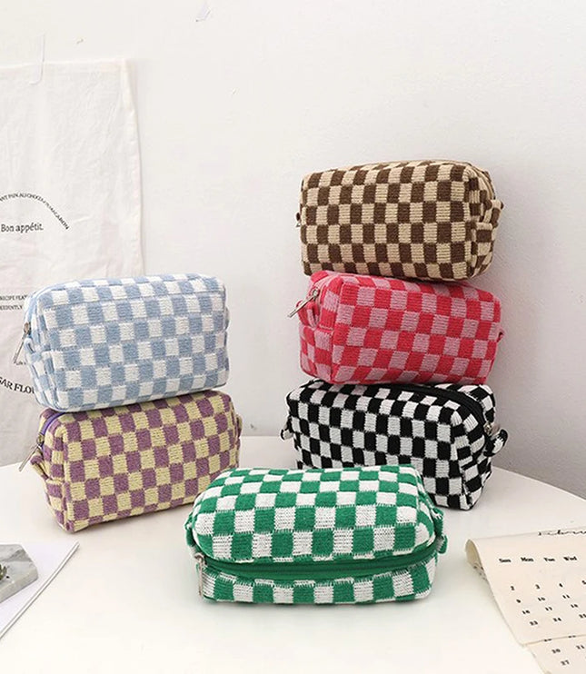 Checkered Knitted Pencil Case