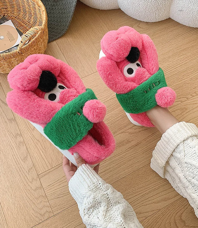 Pink Dog Plush Slippers