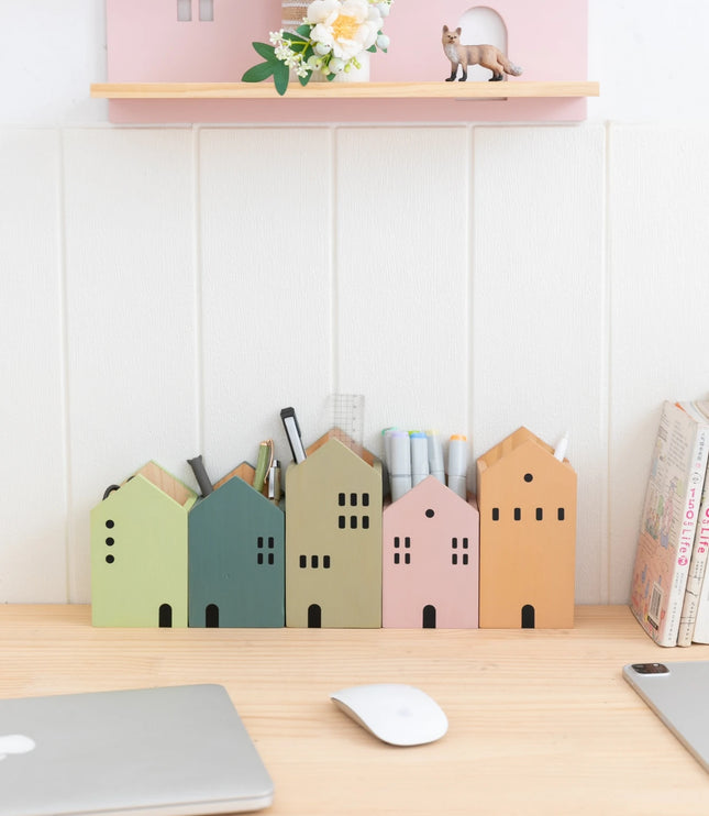 Wooden House Pen Holder