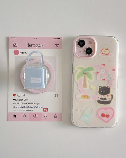 Cute Cat & Bag Popsocket & Phone Case