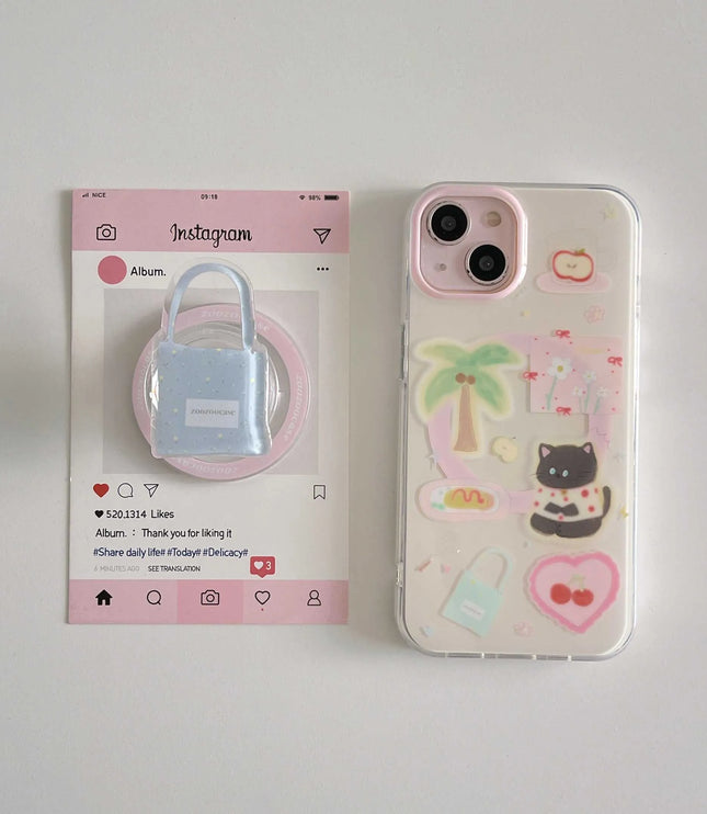 Cute Cat & Bag Popsocket & Phone Case