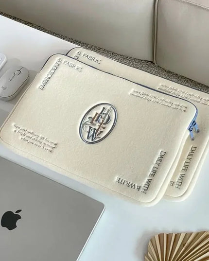 White Embroidered Laptop Sleeve