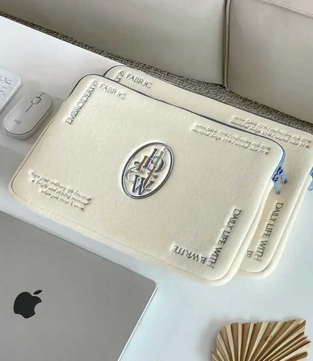 White Embroidered Laptop Sleeve