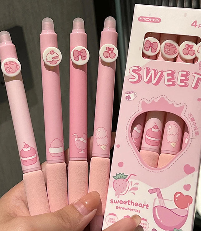 4Pcs Strawberry Erasable Gel Pen