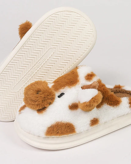 Brown Cow Plush Slippers