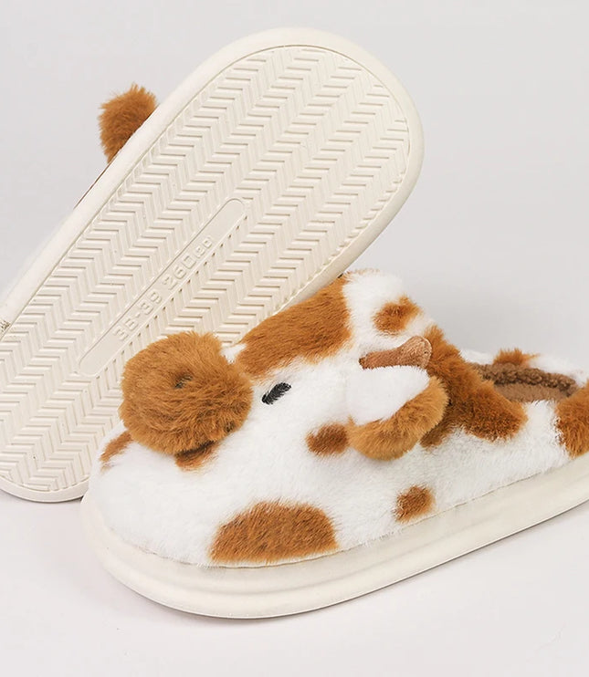 Brown Cow Plush Slippers