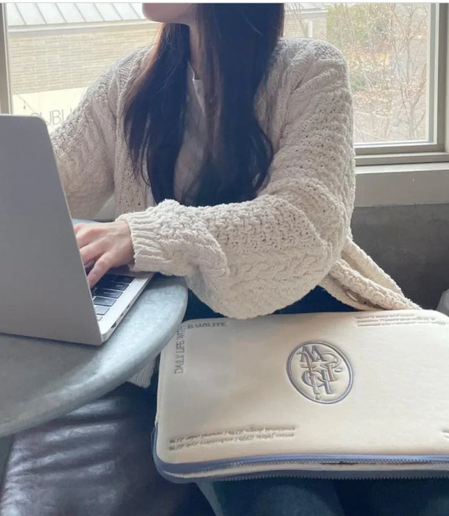 White Embroidered Laptop Sleeve