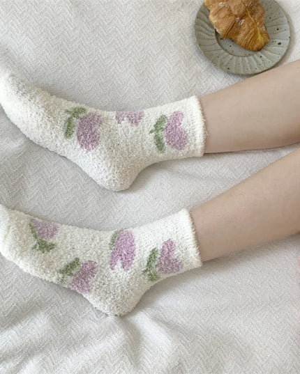 Floral Plush Fur Socks